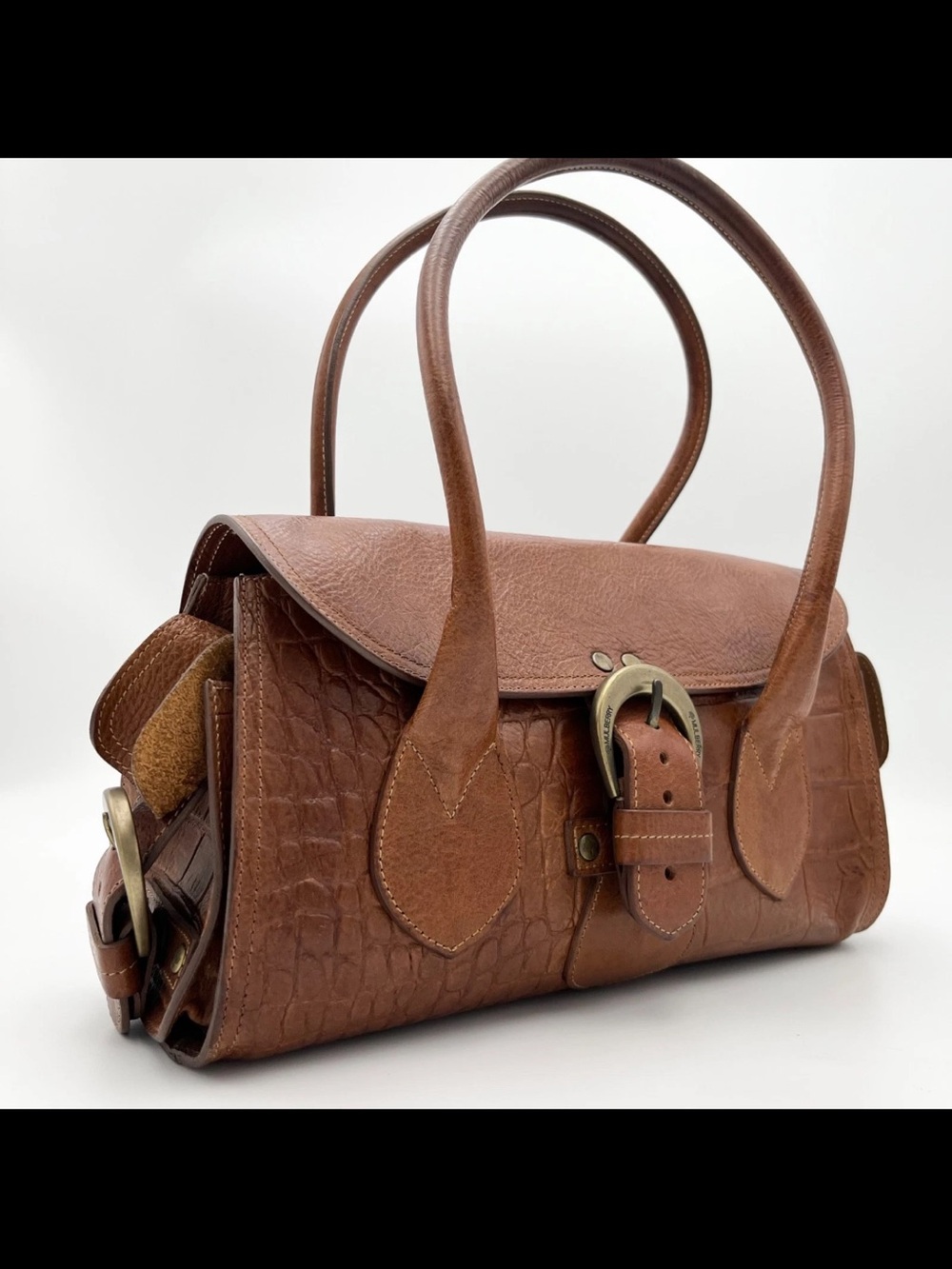 Mulberry Brown Leather Buckle Top-Handle Shoulder Bag
